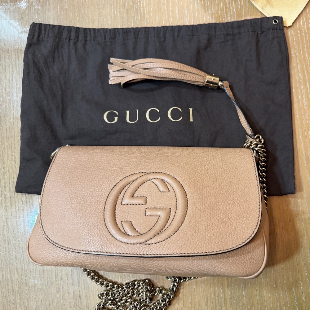 Gucci Tan Leather SoHo Flap Crossbody Bag